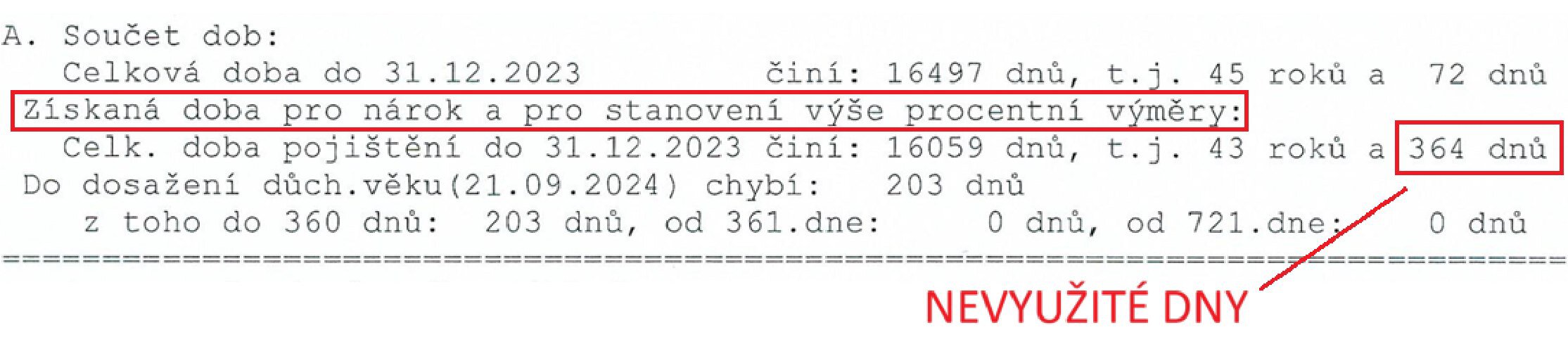 Nevyužité dny důchodového pojištění.