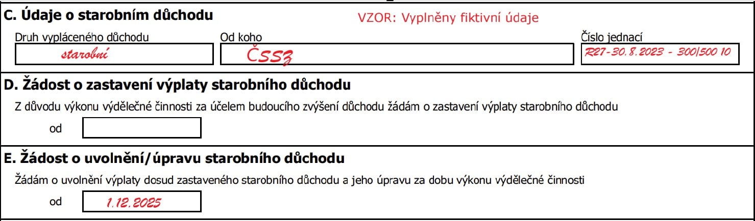 Žádost o obnovení výplaty důchodu.