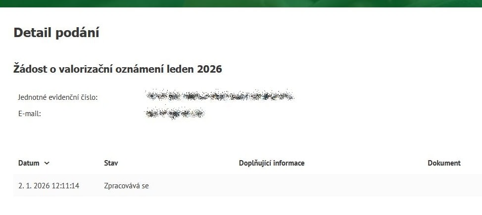 Informace o stavu žádosti.