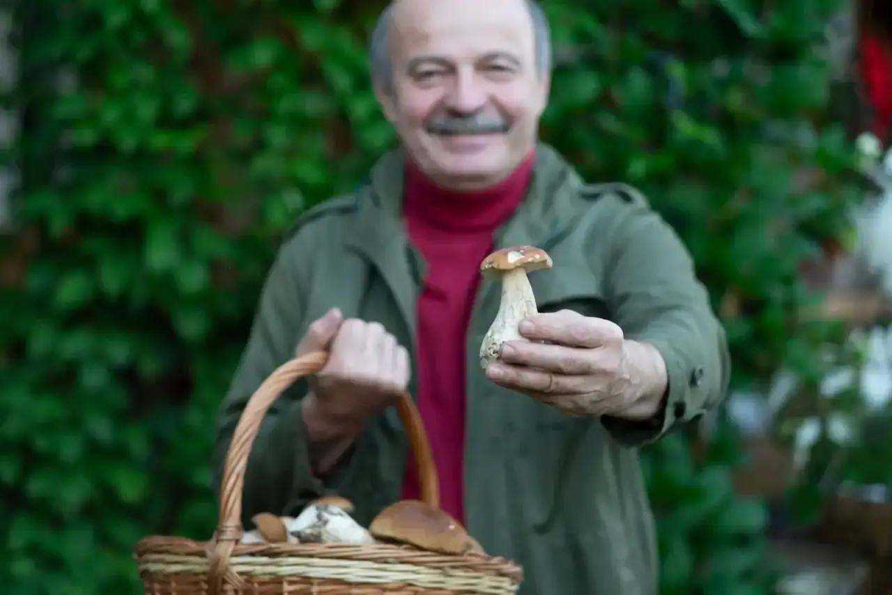 Houbař s úlovkem.