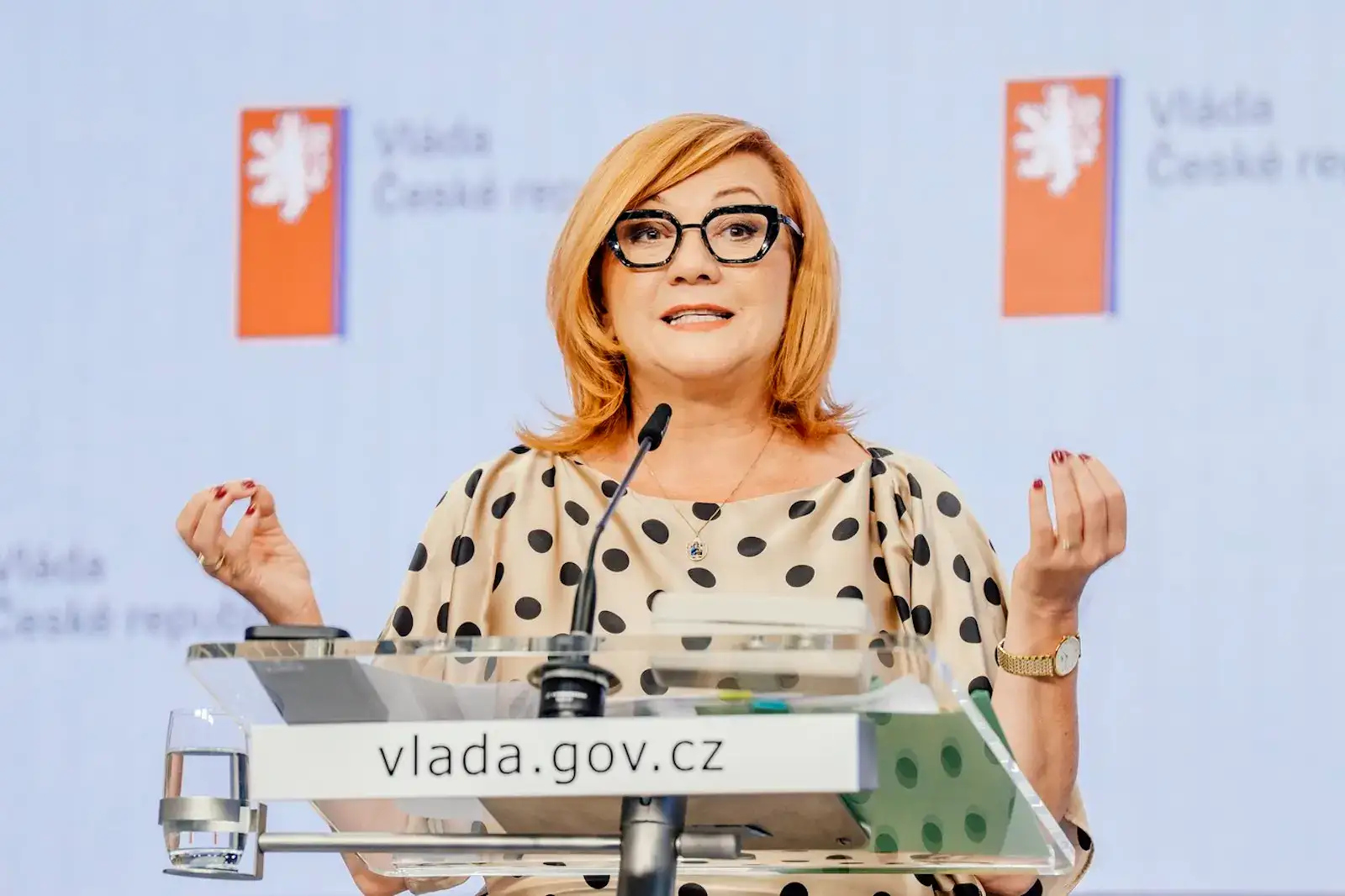 Ministryně financí Alena Schillerová na tiskové konferenci po srpnovém jednání vlády.
